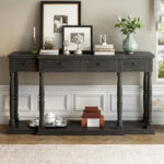 Retro Senior Console Table for Hallway Living Room Bedroom with 4 Front Facing Storage Drawers and 1 Shelf - Image 2