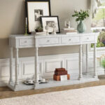 Retro Senior Console Table for Hallway Living Room Bedroom with 4 Front Facing Storage Drawers and 1 Shelf - Image 10