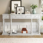 Retro Senior Console Table for Hallway Living Room Bedroom with 4 Front Facing Storage Drawers and 1 Shelf - Image 11