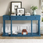 Retro Senior Console Table for Hallway Living Room Bedroom with 4 Front Facing Storage Drawers and 1 Shelf - Image 20