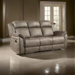 Bento 84 Inch Double Manual Recliner Sofa, Sandy Brown Polished Microfiber