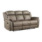 Bento 84 Inch Double Manual Recliner Sofa, Sandy Brown Polished Microfiber - Image 2