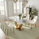 Modern Rectangle Marble Dining Table for 6-8, Marble Kitchen Dinner Table with Gold Finish Metal Base - Image 17