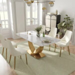 Modern Rectangle Marble Dining Table for 6-8, Marble Kitchen Dinner Table with Gold Finish Metal Base - Image 18