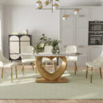 Modern Rectangle Marble Dining Table for 6-8, Marble Kitchen Dinner Table with Gold Finish Metal Base - Image 4