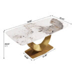 Modern Rectangle Marble Dining Table for 6-8, Marble Kitchen Dinner Table with Gold Finish Metal Base - Image 8