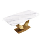 Modern Rectangle Marble Dining Table for 6-8, Marble Kitchen Dinner Table with Gold Finish Metal Base - Image 11