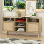 Modern Rattan Wood TV Stand Console Table for TVs up to 65" - 59" - Image 2