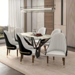 Leather Dining Chair with a Ripple Back and Gold Accents Design Elara Collection - Image 2