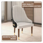 Leather Dining Chair with a Ripple Back and Gold Accents Design Elara Collection - Image 3
