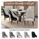 Leather Dining Chair with a Ripple Back and Gold Accents Design Elara Collection - Image 17