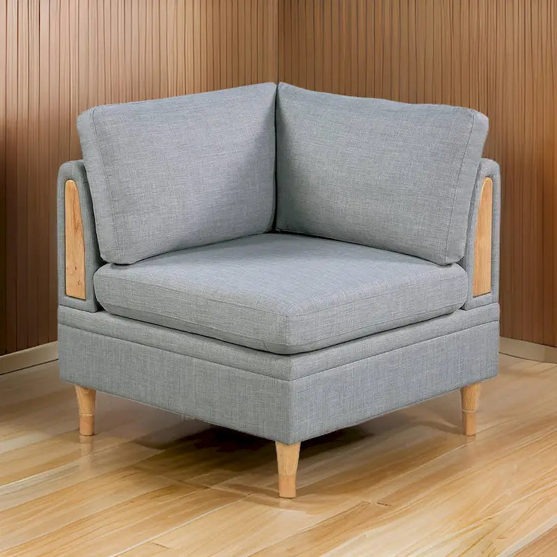9435753775263_557252 Gimy 37 Inch Modular Corner Sofa Chair, Light Gray Dorris Fabric, Wood - Image 1