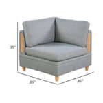 Gimy 37 Inch Modular Corner Sofa Chair, Light Gray Dorris Fabric, Wood - Image 6
