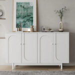 Stylish and Functional 4-Door Intaglio Storage Cabinet with Pine Legs, Solid Wood Pulls and MDF, for Living Room - Image 18