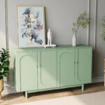 Stylish and Functional 4-Door Intaglio Storage Cabinet with Pine Legs, Solid Wood Pulls and MDF, for Living Room - Image 3