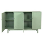 Stylish and Functional 4-Door Intaglio Storage Cabinet with Pine Legs, Solid Wood Pulls and MDF, for Living Room - Image 6