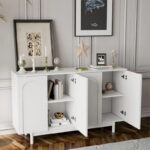 Stylish and Functional 4-Door Intaglio Storage Cabinet with Pine Legs, Solid Wood Pulls and MDF, for Living Room - Image 10
