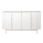 Stylish and Functional 4-Door Intaglio Storage Cabinet with Pine Legs, Solid Wood Pulls and MDF, for Living Room - Image 12