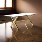 Tia 79 Inch Dining Table, Rectangular Tempered Glass Top, Gold, Clear