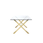 Tia 79 Inch Dining Table, Rectangular Tempered Glass Top, Gold, Clear - Image 4