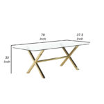 Tia 79 Inch Dining Table, Rectangular Tempered Glass Top, Gold, Clear - Image 6