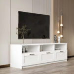 White modern minimalist TV cabinet 80 inch TV stand - Image 17
