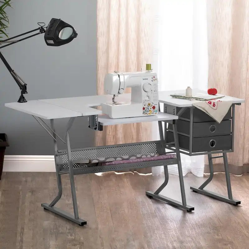 9459442745503_554362 Eclipse Ultra Grey and White Wood Top Sewing Table - Image 1