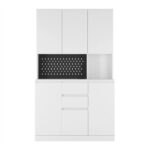 Kitchen Pantry Cabinet with Microwave Stand and 2 Drawers, Freestanding Buffet Cupboards Sideboard with Charging Station - Image 4