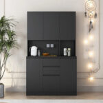 Kitchen Pantry Cabinet with Microwave Stand and 2 Drawers, Freestanding Buffet Cupboards Sideboard with Charging Station - Image 17