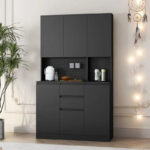 Kitchen Pantry Cabinet with Microwave Stand and 2 Drawers, Freestanding Buffet Cupboards Sideboard with Charging Station - Image 31