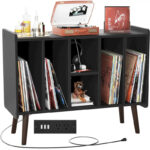 Record Player Stand with Power Outlet and USB Ports, Vinyl Record Storage Table,Vinyl Holder Display Shelf - Image 28