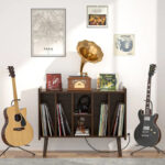 Record Player Stand with Power Outlet and USB Ports, Vinyl Record Storage Table,Vinyl Holder Display Shelf