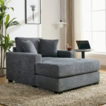 43.5 Chenille Fabric Chaise Lounger Sofa Couch with Pillows, Charge Station & Cup Holders - Image 16
