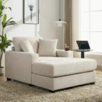 43.5 Chenille Fabric Chaise Lounger Sofa Couch with Pillows, Charge Station & Cup Holders - Image 3