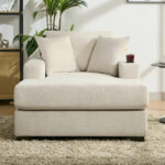 43.5 Chenille Fabric Chaise Lounger Sofa Couch with Pillows, Charge Station & Cup Holders - Image 6