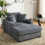 43.5 Chenille Fabric Chaise Lounger Sofa Couch with Pillows, Charge Station & Cup Holders - Image 11