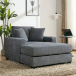 43.5 Chenille Fabric Chaise Lounger Sofa Couch with Pillows, Charge Station & Cup Holders - Image 12