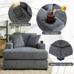 43.5 Chenille Fabric Chaise Lounger Sofa Couch with Pillows, Charge Station & Cup Holders - Image 13