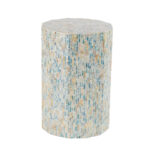 Mother of Pearl Shell Handmade Mosaic Inlay Drum Side End Accent Table - Blue - Image 11