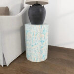 Mother of Pearl Shell Handmade Mosaic Inlay Drum Side End Accent Table - Blue - Image 4