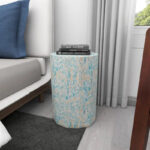 Mother of Pearl Shell Handmade Mosaic Inlay Drum Side End Accent Table - Blue - Image 6