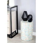 Mother of Pearl Shell Handmade Mosaic Inlay Drum Side End Accent Table - Blue - Image 7