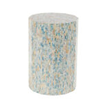Mother of Pearl Shell Handmade Mosaic Inlay Drum Side End Accent Table - Blue - Image 8