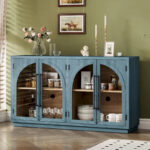 60 Farmhouse 4-Door Large Storage Vintage Sideboard with Metal Handles and Adjustable Shelves - Image 32