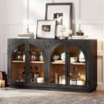 60 Farmhouse 4-Door Large Storage Vintage Sideboard with Metal Handles and Adjustable Shelves - Image 34