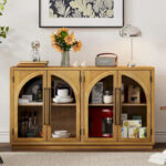 60 Farmhouse 4-Door Large Storage Vintage Sideboard with Metal Handles and Adjustable Shelves - Image 2