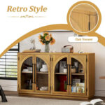 60 Farmhouse 4-Door Large Storage Vintage Sideboard with Metal Handles and Adjustable Shelves - Image 5