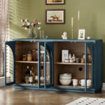 60 Farmhouse 4-Door Large Storage Vintage Sideboard with Metal Handles and Adjustable Shelves - Image 18