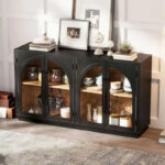 60 Farmhouse 4-Door Large Storage Vintage Sideboard with Metal Handles and Adjustable Shelves - Image 31